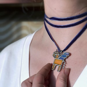 Modern Pegasus Pendant – Stained Glass Horse Necklace – Handmade Ukrainian Folk Art Jewelry – Unique Mother’s Day Gift for Her