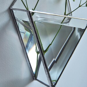 Hanging glass wall mirror vase. Wall Planters with Faceted Glass, Stained Glass Geometric Terrarium, Geometric Flowerpot, Garden Mirror image 7