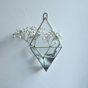 Hanging glass wall mirror vase. Wall Planters with Faceted Glass, Stained Glass Geometric Terrarium, Geometric Flowerpot, Garden Mirror image 2