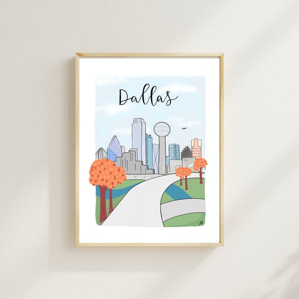 Dallas, TX Wall Art Prints, Modern Art, Modern Entryway | Dallas Skyline, Texas, DFW art