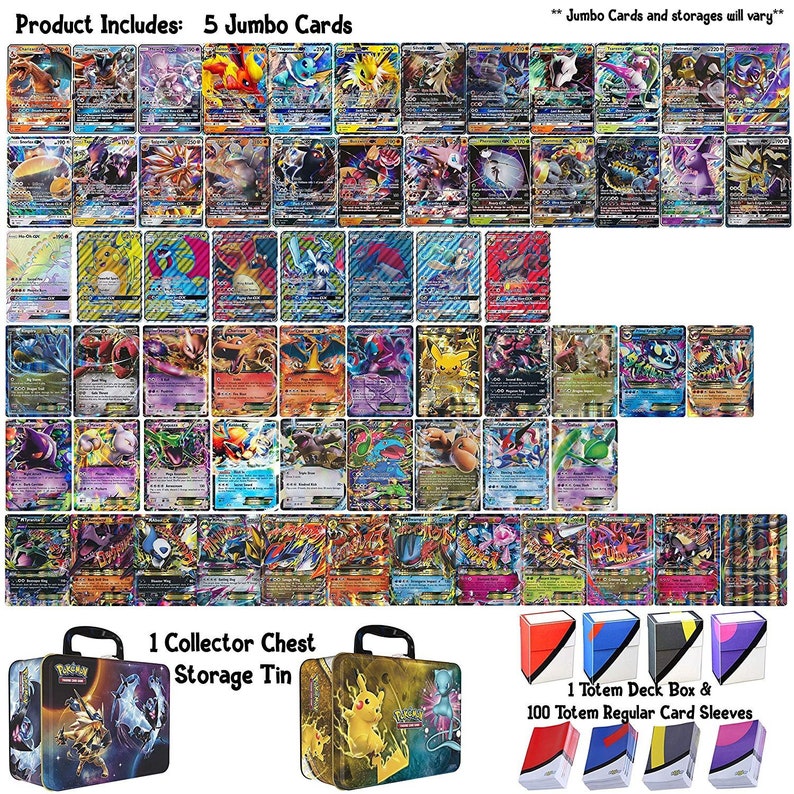 Totem World 5 Oversized Jumbo Pokemon Cards with 100 Sleeves and Deck Box in Collectors Chest