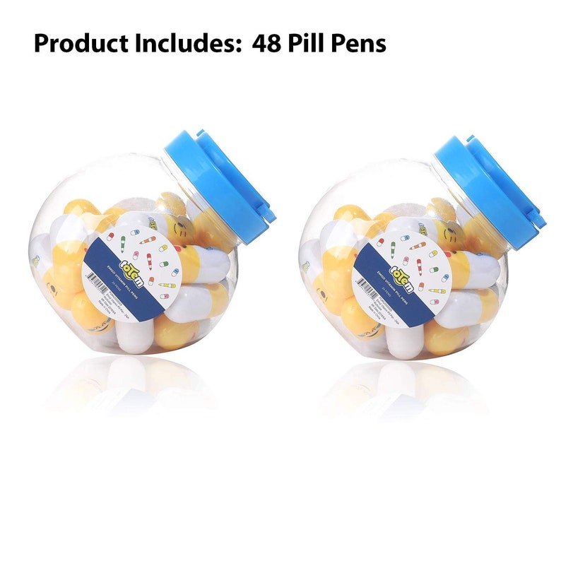 Totem World 48 Emoji Vitamin Pill Retractable Ballpoint Capsule Pen with Cute Yellow Emoticon Faces