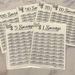 Set of 5 - A7 Laminated or Matte Fund Trackers | A7 Money Binder | Savings Envelope | Cash Envelopes