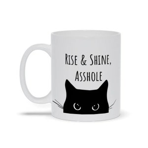 15oz Coffee Mug Ceramic Gloss White | Black Cats | Rise & Shine