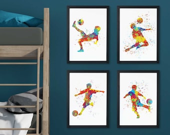 Colourful Football Posters for Boys Bedroom / Set of 4 / Football Wall Art / Soccer Print / Gift for Son / A4, A3 or A2 Size / Unframed