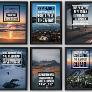 Motivational Posters - Inspirational Quotes Set of 6 Prints | Motivational Wall Art For Home Office, Gym, School Classroom and Bedroom (A4)
