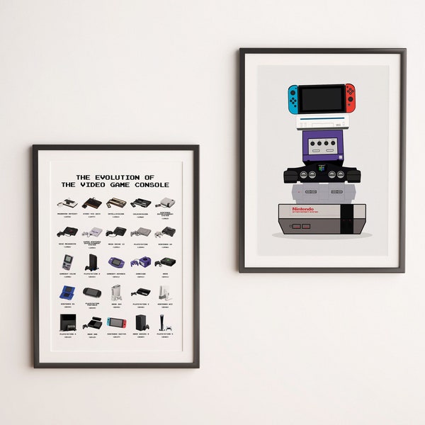 Evolution Of Video Game Console Poster BUNDLE | 2 x Poster Bundle | Wall Art For Games Room, Boys Room, Gaming Setup | Sizes -  A2, A3 or A4