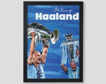 Erling Haaland Poster / Man City Football Poster / Soccer Print / Wall Art / Gift for Son / Boys Bedroom / Poster Size A4, A3, A2