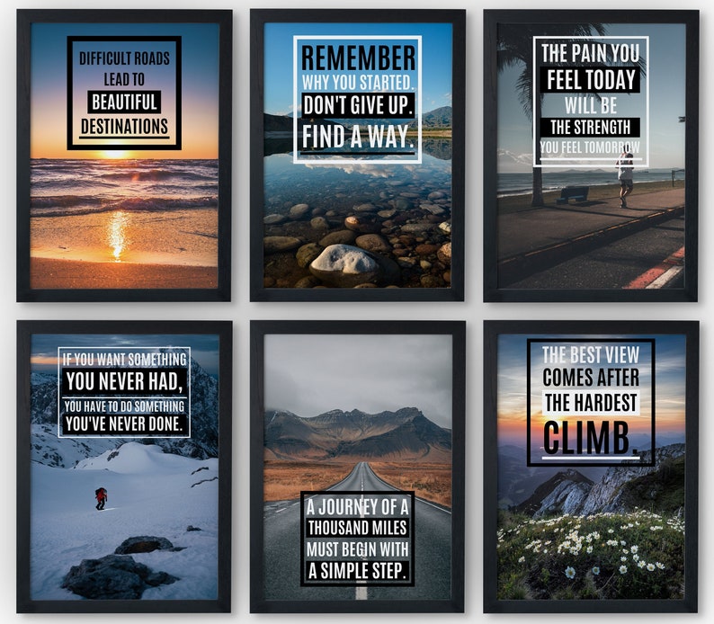 Motivational Posters Inspirational Quotes Set of 6 Prints Motivational Wall Art For Home Office, Gym, School Classroom and Bedroom A4 image 1