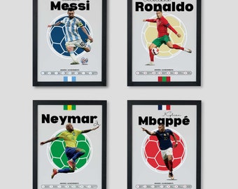Legendary Football Player Poster BUNDLE x 4 | Messi, Ronaldo, Neymar, Mbappé | Football Soccer Print |  Available in A4, A3, A2 Poster Size
