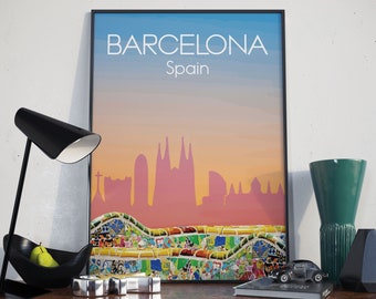Barcelona Spain Travel Poster | Travel Art Print, Living Room Wall Print, Kitchen Art, Birthday Gift (Available in A2, A3 & A4 Sizes)