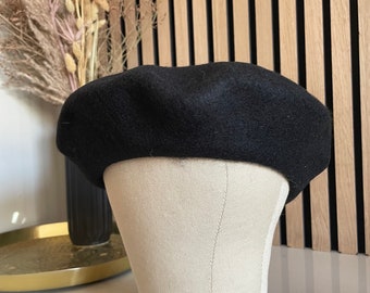 Béret en laine épaisse noir, béret épais 100 % laine, béret de marque en laine, béret de style français, chapeau d'hiver chaud, béret unisexe adulte, béret noir uni