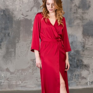 Long Dressing Gown - Long Bridal Robes - Satin Robe - Silk Kimono - Wedding Robe