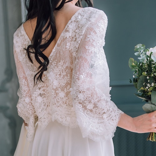 Bishop Sleeve Lace Wedding Dress Topper Light Ivory Bridal - Etsy