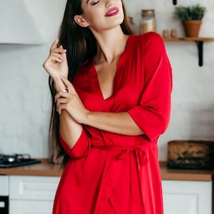 Long Bridal Robes - Long Robe - Red Satin Robe - Silk Robe - Bridesmaid Robes - Wedding Robe