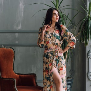 Long Robe, Long Bridesmaid Robe, Long Wedding Robe, Bridal Party Robe, Bridal Robe, Floral Robe, Long Bridal Robe, Dressing Gown