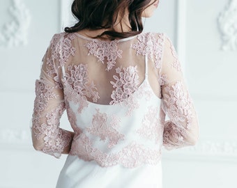 Wedding Dress Top, Wedding Dress Topper, Lace Bridal Top, Bridal Top Separate, Lace Wedding Top, Wedding Bolero, Lace Bolero, Pink Lace Top