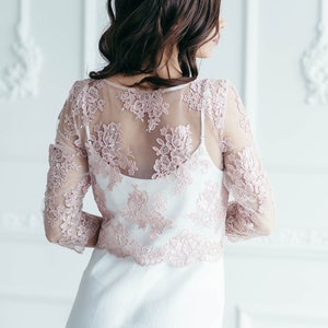 Wedding Dress Top, Wedding Dress Topper, Lace Bridal Top, Bridal Top Separate, Lace Wedding Top, Wedding Bolero, Lace Bolero, Pink Lace Top