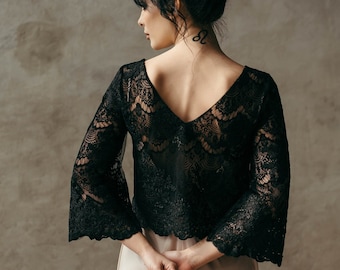 Floral Guipure Lace Bridal Top: Long Sleeve Wedding Topper