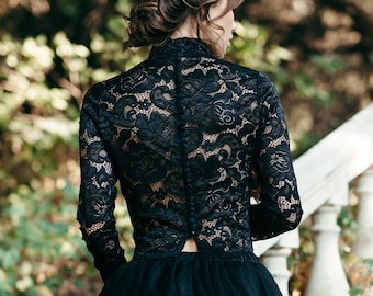 Black Lace Top - Bridal Top - Lace Wedding Top - Wedding Dress Topper - High Neck Top - Bridal Blouse - Bridal Separates