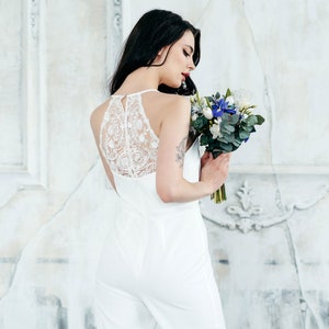 Bridal Jumpsuit, Wedding Jumpsuit, Unique Wedding Dress, Lace Wedding Dress, Lace Cape, Lace Cloak, Alternative Bride, Simple Wedding Dress