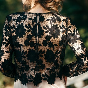 Black Lace Bridal Top - Bridal Cover Up - Bridal Blouse - Bridal Top Separate - Long Sleeve Blouse - Wedding Dress Topper
