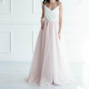 Blush pink tulle bridal skirt – long flowy maxi skirt for bridesmaids or weddings