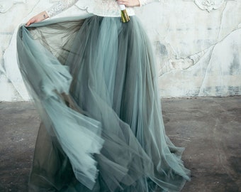 Romantic Bridal Skirt - Green Ombre Skirt with Train - Blush Tulle Skirt - Photoshoot Skirt - Modern Bridal Separates