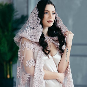 Hooded Lace Cloak Blush Veil Lace Black Cape With Hood Halloween Cape  Halloween Outfit Gothic Wedding White Lace Veil 