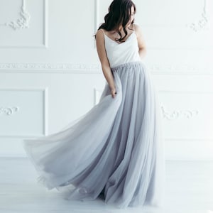 Grey Tulle Bridal Skirt | Wedding Separates | Maxi Length Wedding Skirt