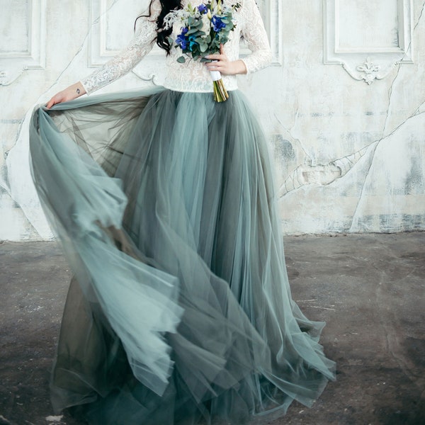 Romantic Bridal Skirt - Green Ombre Skirt with Train - Blush Tulle Skirt - Photoshoot Skirt - Modern Bridal Separates