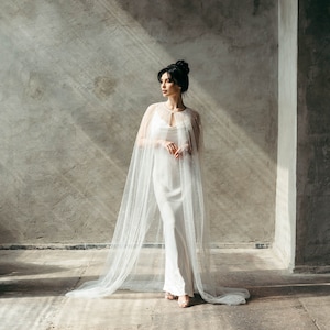Handmade Pearl Tulle Wedding Cape - Bridal Cover Up