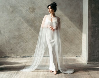 Handmade Pearl Tulle Wedding Cape - Bridal Cover Up