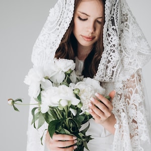 Ivory Lace Bridal Cloak: Hooded Cape with Train or Veil Alternative