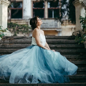 Wedding Skirt - Bridal Skirt - Tulle Skirt - Maxi Bridesmaid Skirt - Photoshoot Skirt - Long Tutu Skirt - Blue Wedding Skirt - Ombre Skirt