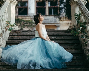 Wedding Skirt - Bridal Skirt - Tulle Skirt - Maxi Bridesmaid Skirt - Photoshoot Skirt - Long Tutu Skirt - Blue Wedding Skirt - Ombre Skirt