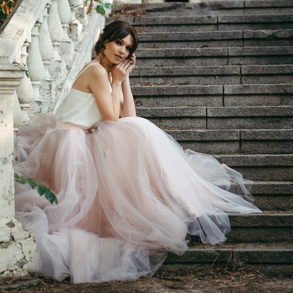 Ombre Tulle Skirt - A-Line Bridal Skirt - Long Tutu Skirt - Blush Wedding Skirt - Bridal Separates