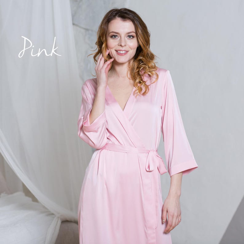 Pink satin short bridesmaid robe, getting ready dressing gown, handmade UK bridal party gift