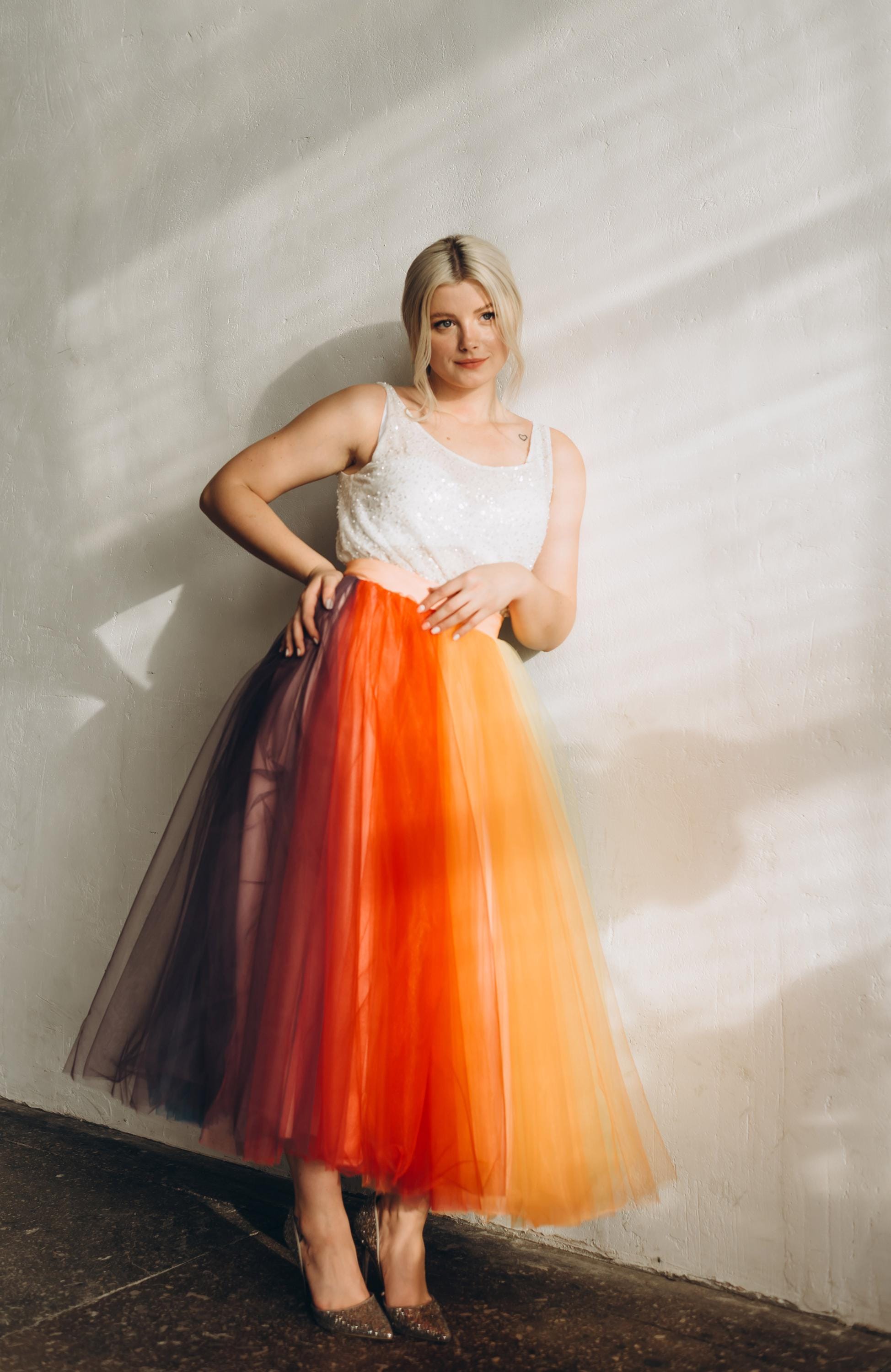 Ombre Tulle Midi Skirt