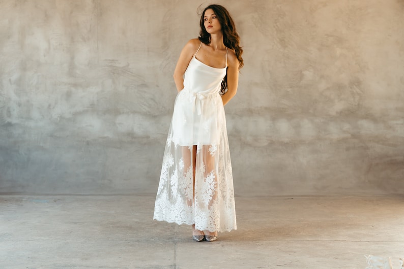 Bridal Overskirt, Lace Overskirt, Detachable Wedding Train, White Lace Skirt, Black Boho Skirt, Lace Boho Skirt, Wedding Wrap Skirt image 2