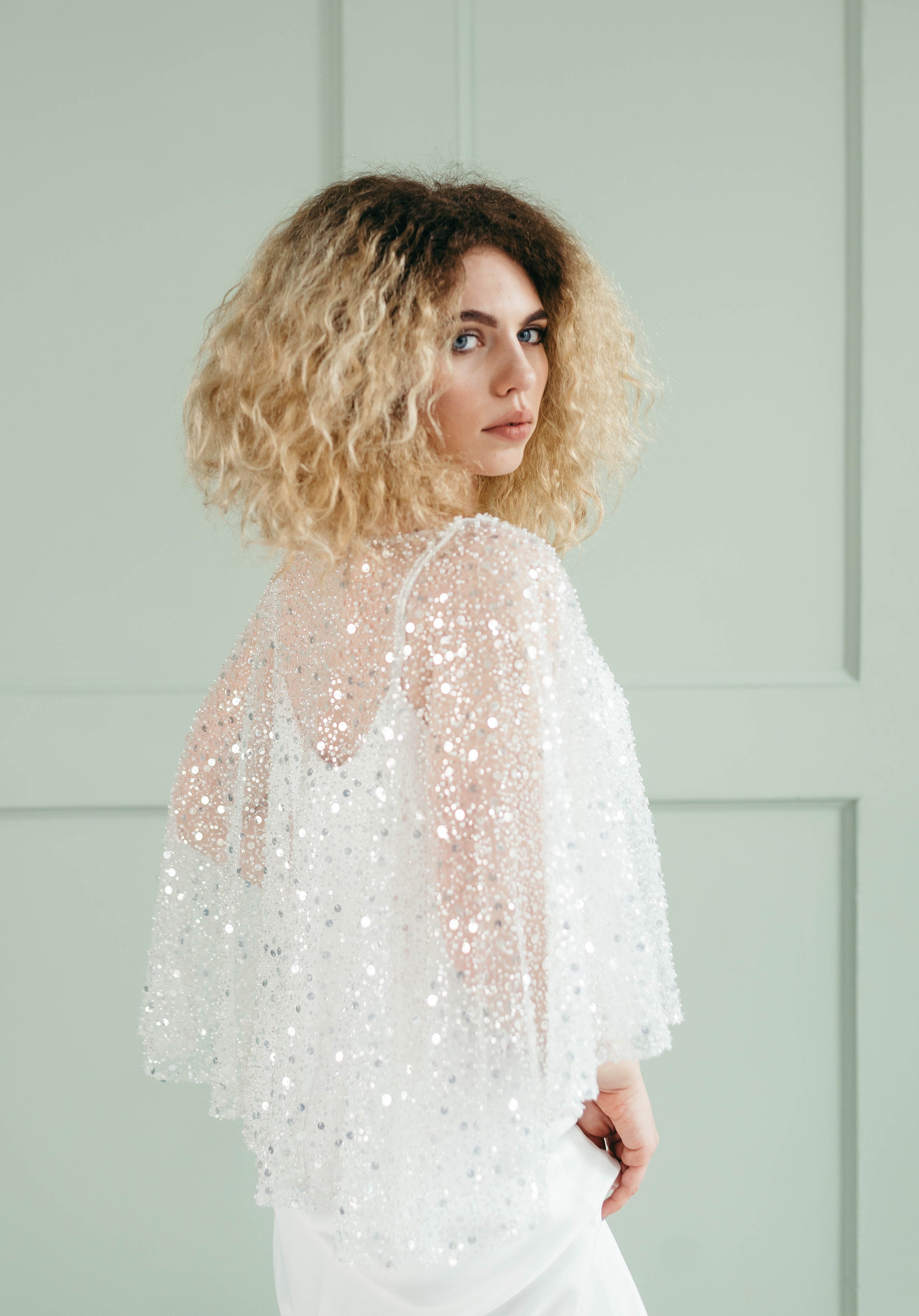 Wedding dress with shop short cape
