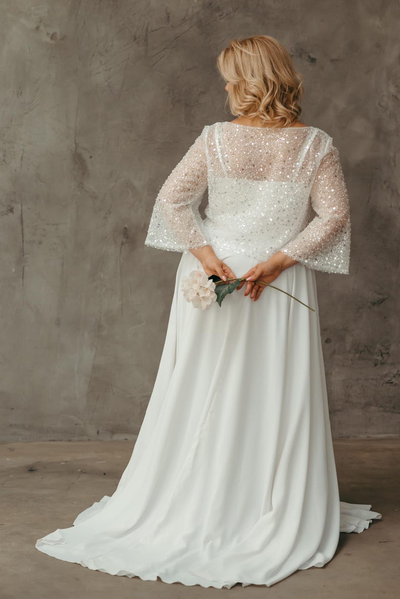 Wedding Dress Topper, Beaded Bridal Top, Bridal Top Separate, Bridal Top Long Sleeve, Beaded Wedding Top, Wedding Bolero, Bridal Crop Top image 6