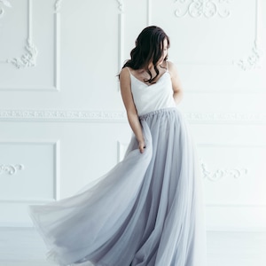 Dusty lavender grey tulle skirt – long flowing maxi bridal separate