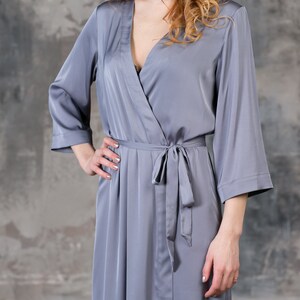 Dark Grey Robe Grey Satin Bridesmaid Robe | Long Kimono Dressing Gown | Handmade UK ...