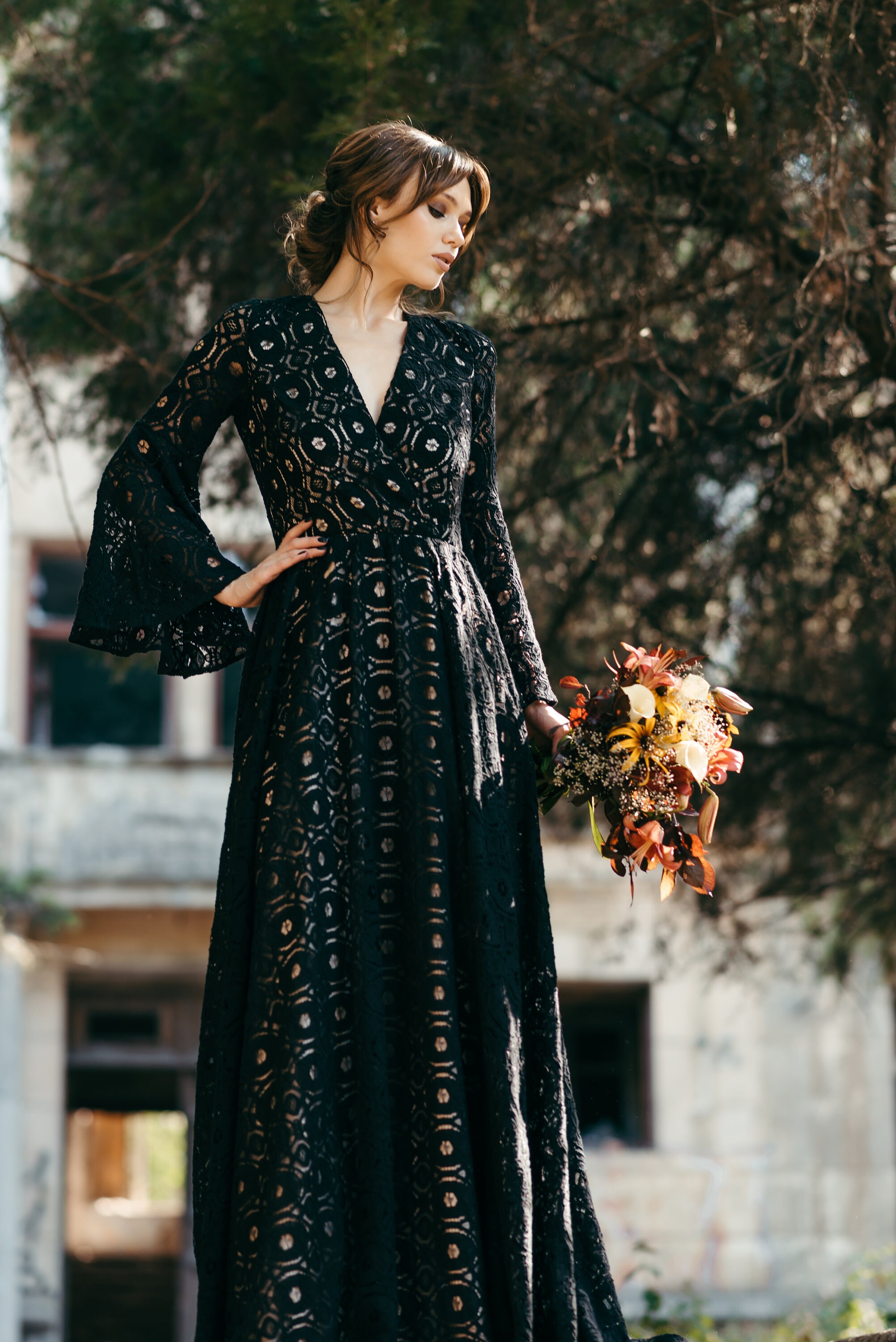 long black lace boho dress Black Boho Lace Maxi Dress – Hollow Out Summer Embroidered Dress in Black | Women's Boho Fashion | XXL main image 1