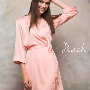 Peach satin short bridesmaid robe, getting ready dressing gown, handmade UK bridal party gift