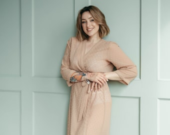 Sheer Robe, Long Robe, Lace Robe, See Through Robe, Sheer Negligee, Sheer Kimono, Gift for Girlfriend