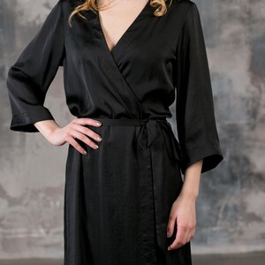 Black satin short bridesmaid robe, handmade UK getting ready dressing gown for bridal party gift