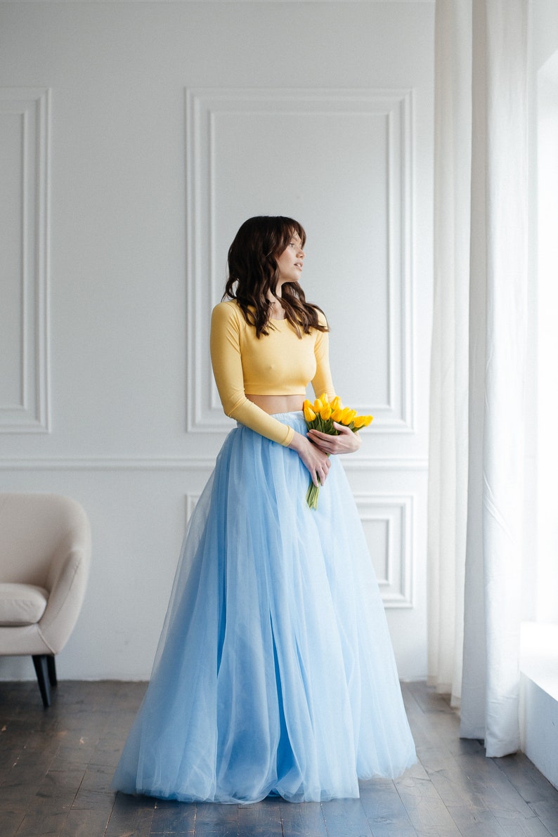 Sky blue tulle skirt – long flowing maxi bridal separate