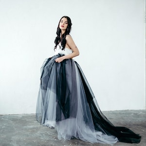 Black and Grey Tulle Skirt with Train · Gothic Bridal Skirt · Black Wedding Skirt · Halloween Bride · Winter Wedding Look